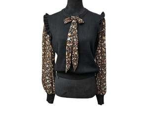 Nanette Lepore Mixed Media Mock Neck Sweater with Floral Mesh Sleeves